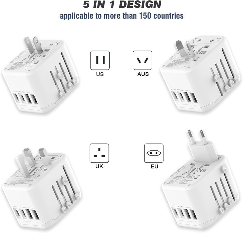 VYLEE Universal International Power Travel Plug Adapter, 5 in 1 European Travel Plug Adapter W/ 3.5A 2xUSB-A and 2xUSB C Wall Charger and Worldwide AC Outlet for Europe USA UK AUS Asia - Image 3